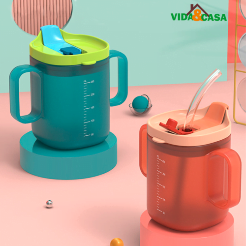 Copo de treinamento infantil e transição alimentar com alça e canudo